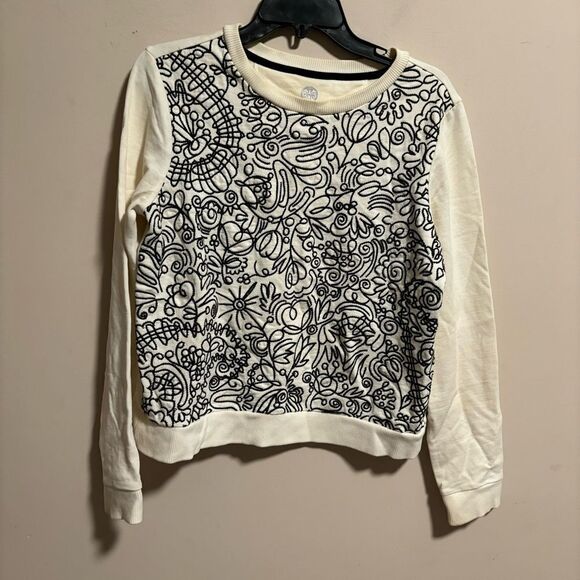 Tory Burch Embroidered Scribble Doodle Graphic Floral Sweater- Size Small - Picture 2 of 10